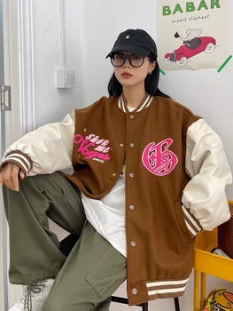 Есен нова градинска яке с цветен модел, мъжки яке в стил хип-хоп Harajuku, негабаритная, с анимационни бродерия, в стил мозайка, няколко бейзболни палто, градинска облекло