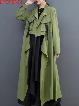 Жена 2023, пролетно-летния нов монофонични жилетка, ветровка, свободно палто със средна дължина, с дълги ръкави, темпераментное офис дамско палто