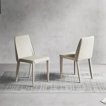 Италиански прости трапезни столове от естествена кожа за кухня, леки луксозни дизайнерски столове с облегалка, маса за хранене, стол за домашно почивка