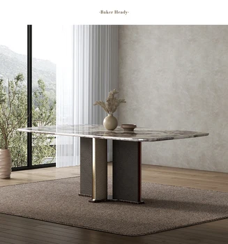 Италиански светъл луксозна маса за хранене мрамор правоъгълен потребителска маса за хранене постмодерната лукс висок клас