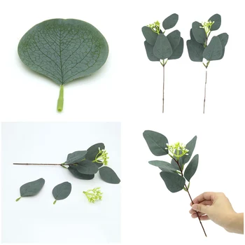 Клонка изкуствени листа, ретро Зелена коприна листа от евкалипт за домашен интериор, сватбени растения, листа от изкуствена тъкан, украса на стаята
