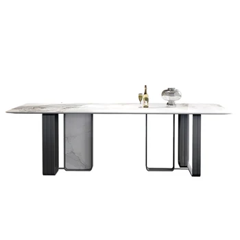 Леки, луксозни и ярки маси и столове, модерен обикновен, усъвършенстван чувствен маса за хранене в минималистичен стил с каменна плочка