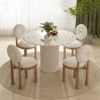 Леки Луксозни маси от шисти, кръгли маси от масивно дърво в скандинавски стил, Модерен минималистичен маса и комплект столове за малък апартамент