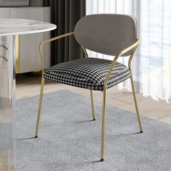 Леки луксозни трапезни столове от метални тъкани, Модерни мебели за трапезария, Кухненски стол за почивка, просто домашен стол с облегалка