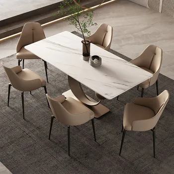 Лесен и екстравагантен минималистичен маса за хранене върху каменната плоча, италиански творчески маса за хранене, дизайнерски маси и столове от висок клас