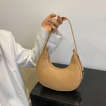Модерна лятна дамска чанта за през рамото от изкуствена кожа, однотонная женствена чанта под мишниците, дизайнерска чанта във формата на полумесец, преносим портфейл Gilrs
