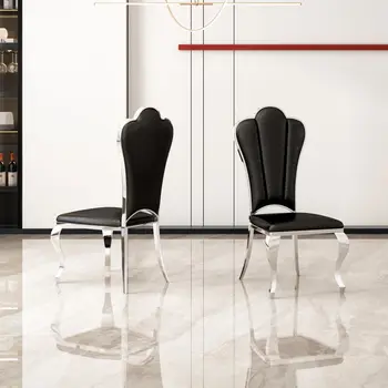 Модерни трапезни столове от изкуствена кожа, комплект от 2 стола, уникален дизайн на облегалката с шарени фотьойл без подлакътници