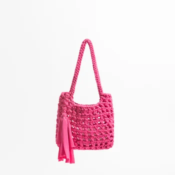 Модни Дамски чанти през рамо с пискюли, възли на една кука, кухи възли за Дамски Чанти ръчна изработка, плетени Летни плажни чанти, Малки портфейли-тоут 2023