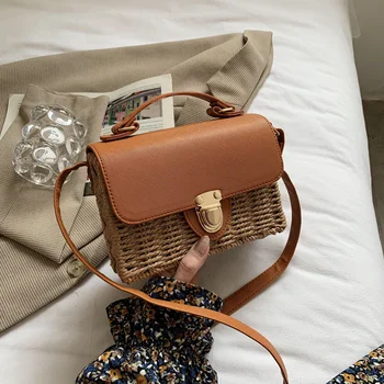 Модни кутия, дамски чанти от ратан, ракита чанта през рамо, ежедневни лятна плажна сламена чанта, дамски малки балийски портфейли 2023