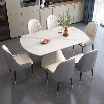 Набор от места за хранене столове и маси Модерен проста маса за хранене за малък апартамент, италиански кръгла маса за хранене със завъртане на масата