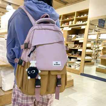 Найлонов водоустойчив женски раница в стил колеж, обикновен училищен чанта за момичета, сладък случайни раница за пътуване, чанта за книги