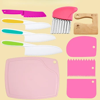 Нов комплект кухненски ножове за деца, детски нож за деца, дървен нож, пластмасови ножове за плодове, детски овощечистки 