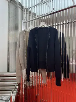 Нова вълнена вязаное палто-жилетка без копчета с моторен кант за тежката индустрия