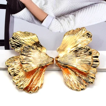 Нови геометрични обеци-капки за жени с уникален дизайн, метални обеци с листа преувеличенного златен цвят, аксесоари