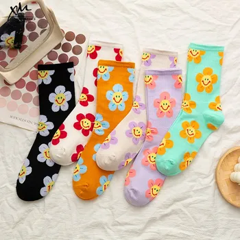 Нови постъпления, дамски чорапи в японски корейски стил с анимационни цвете, чорапи Harajuku Kawaii, дишащи пролетно-есенни ежедневни чорапи