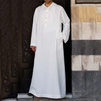 Пролетно-летни мъжки дрехи, модни проста дълга мъжка риза с качулка, мюсюлмански халат за баня, мъжки рокля