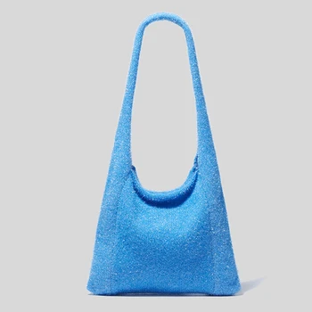Прости ежедневни чанти-тоут под мишниците лъскава мека тканая чанта през рамо за жени, плажни чанти, луксозна голяма чанта за пазаруване