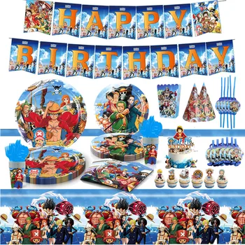 ПЪЛНОМАСЛЕНО украса за рожден Ден Luffy Zoro, Хартиена кухненска Посуда, аксесоари за детската душа, Чаша, чиния, балони, декор, детска мультяшная играчка-татуировка