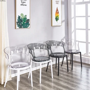 Скандинавски маса за Хранене, стол Прозрачен Модерен креативен модерен минималистичен пластмасов стол, Трапезни столове с куха облегалка, Кухненски Мебели