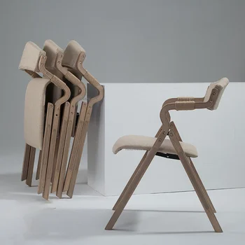 Скандинавски мебели, трапезни столове от масивно дърво за кухня, Лесен за хранене на стол с възможност за сгъване на облегалката в ретро стил, стол за почивка