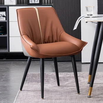 Стол Скандинавски Дизайн Обедната стола Кожено Ергономична Облегалка Офис на обедната стола-Мека Мебел Cadeiras De Jantar Италиански