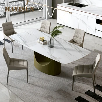 Съвременно минималистичное правоъгълно творческа комбинация от масата за хранене и столове Класически италиански дизайн, Голяма кухненска маса за вила
