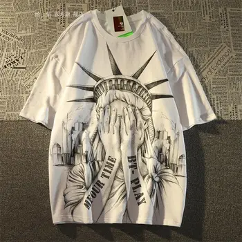 Тениска с принтом Свобода и графити, 2023, лятна тениска с къс ръкав, през цялата деколте, свободно всичко, къс ръкав, 3XL, готик стил