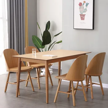 Трапезария стол от масивно дърво в скандинавски стил, прост дизайн на домашен стол с облегалка, креативна, мебели за хола, столове с възглавнички от изкуствена кожа
