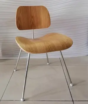 Трапезария стол от сезонно стъкло с крака от неръждаема стомана, Мебели за дома трапезария в средата на реплика на скандинавския дървен стол
