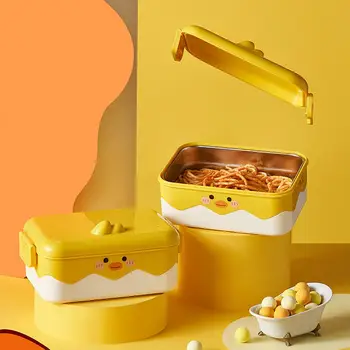 Удобна кутия за съхранение на продукти Скъпа мультяшная патица Запазва свежестта на Правоъгълник за ученици Bento Хранителната контейнер
