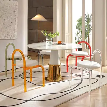 Шестицветный стол за грим с кристали, Акрилна Мебел, маса за Хранене, стол с облегалка ежедневна дизайн, единични разтегателен диван в хола
