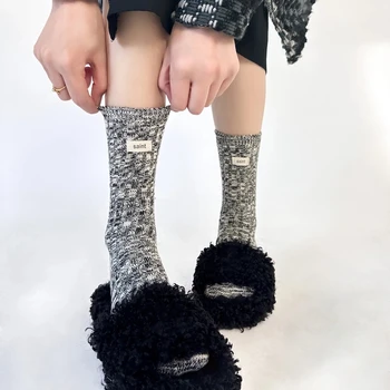 Японски тенденция, текстилен етикет, ретро-вълнени чорапи за мъжки и женски двойки, дебели дебели есенно-зимния пръсти са със средна дължина